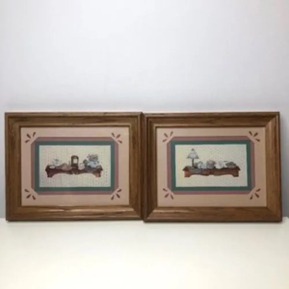 Set of Two Vintage Framed Victorian Inspired Shelf Art